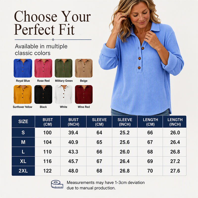 🧶✨ Women's Waffle Knit Long Sleeve Henley Top – Cosy, Flattering & Effortlessly Stylish