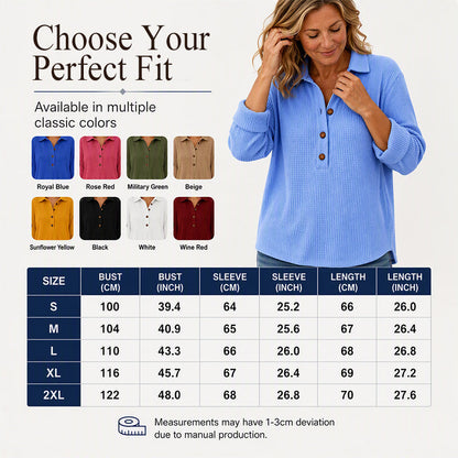 🧶✨ Women's Waffle Knit Long Sleeve Henley Top – Cosy, Flattering & Effortlessly Stylish
