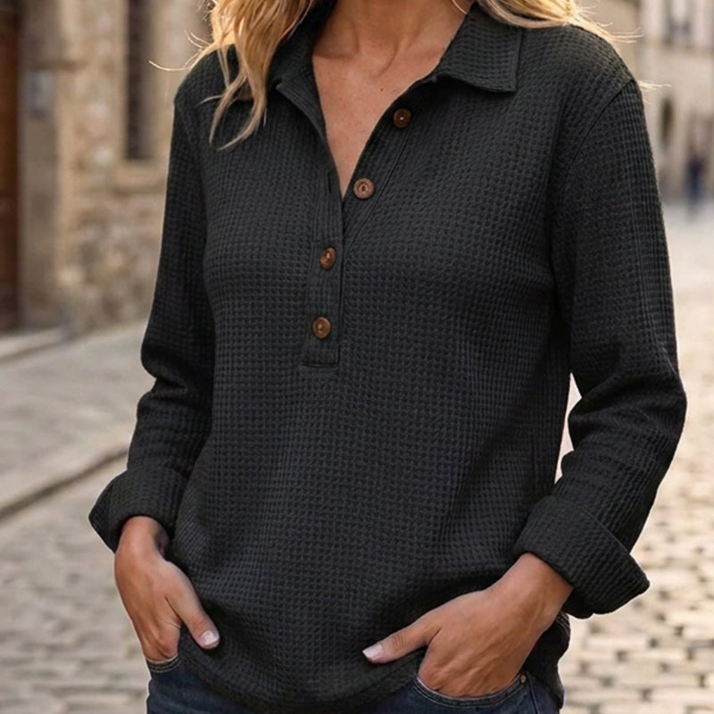 🧶✨ Women's Waffle Knit Long Sleeve Henley Top – Cosy, Flattering & Effortlessly Stylish