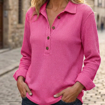 🧶✨ Women's Waffle Knit Long Sleeve Henley Top – Cosy, Flattering & Effortlessly Stylish