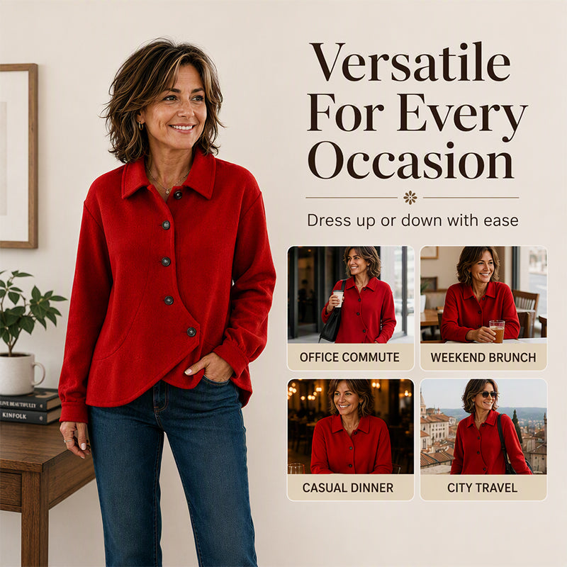 🍂✨ Women's Irregular Diagonal Button-Down Jacket – Unique, Flattering & Effortlessly Chic