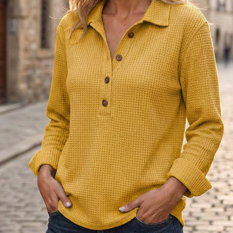🧶✨ Women's Waffle Knit Long Sleeve Henley Top – Cosy, Flattering & Effortlessly Stylish