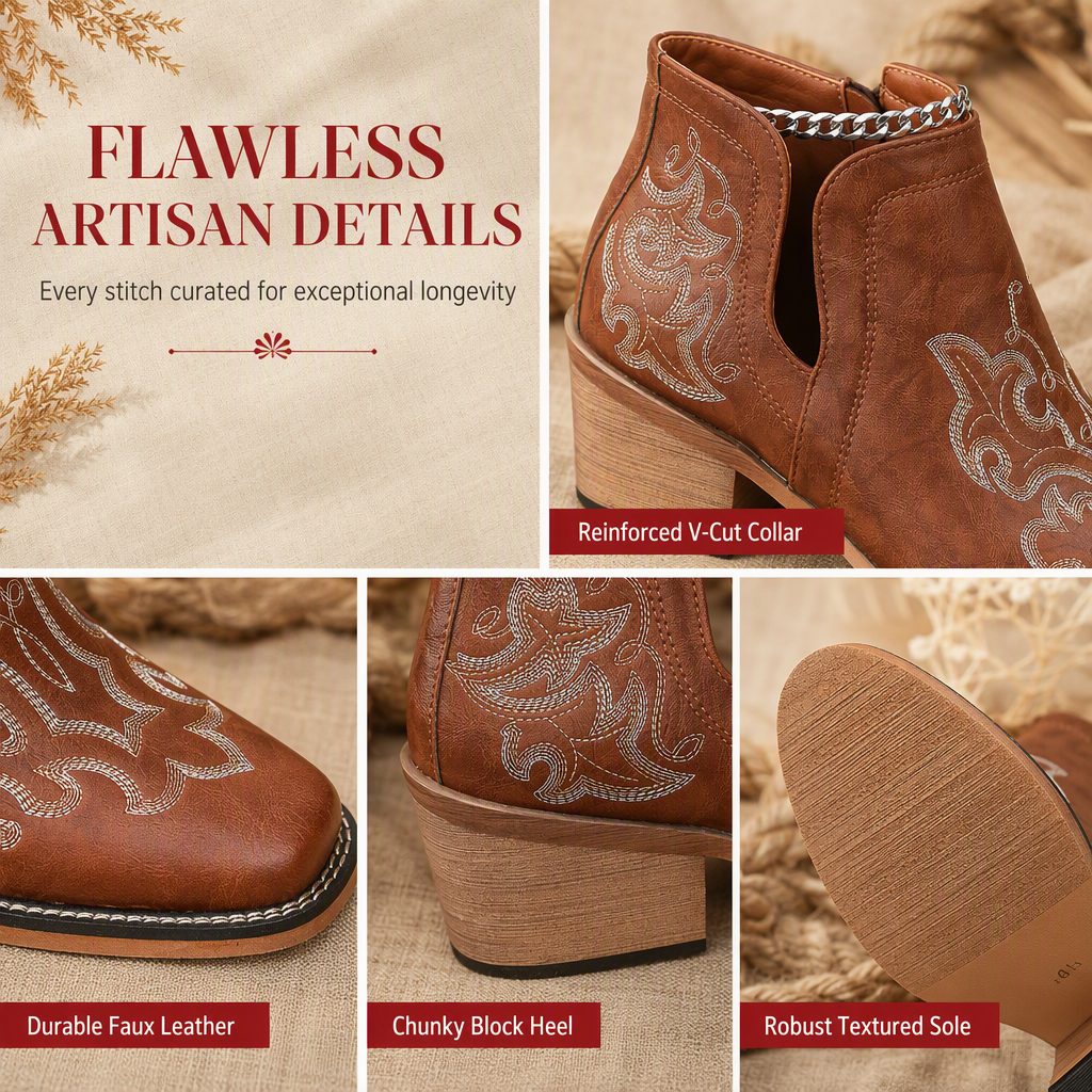 Women's Retro V-Cut Block Heel Martin Boots Plus Size Fall Winter Solid Color and Floral Print Ankle Boots