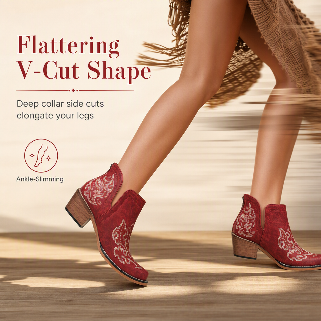 Women's Retro V-Cut Block Heel Martin Boots Plus Size Fall Winter Solid Color and Floral Print Ankle Boots