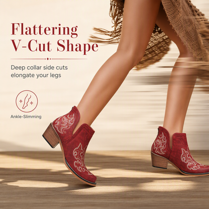Women's Retro V-Cut Block Heel Martin Boots Plus Size Fall Winter Solid Color and Floral Print Ankle Boots