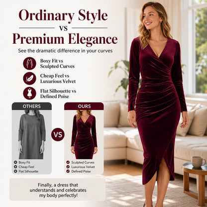 👗✨Women's V-Neck Velvet Ruched Bodycon Dress