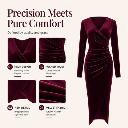 👗✨Women's V-Neck Velvet Ruched Bodycon Dress