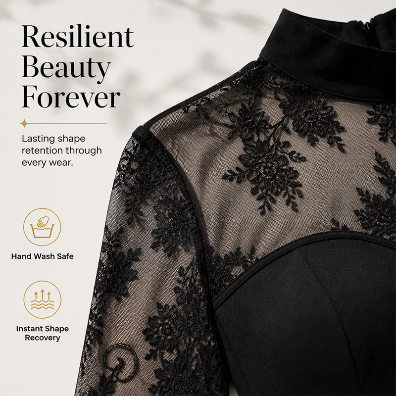 Women's Lace Splicing Long Sleeve Maxi Dress
