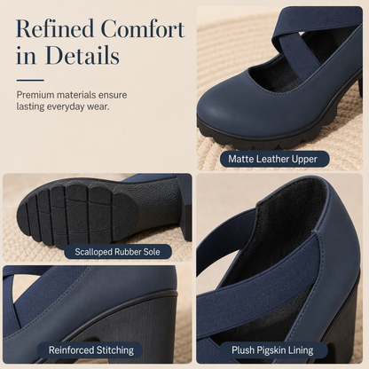 Womens Round Toe Crisscross Strap Mary Jane Shoes Chunky Heel Platform Cutout High Heels