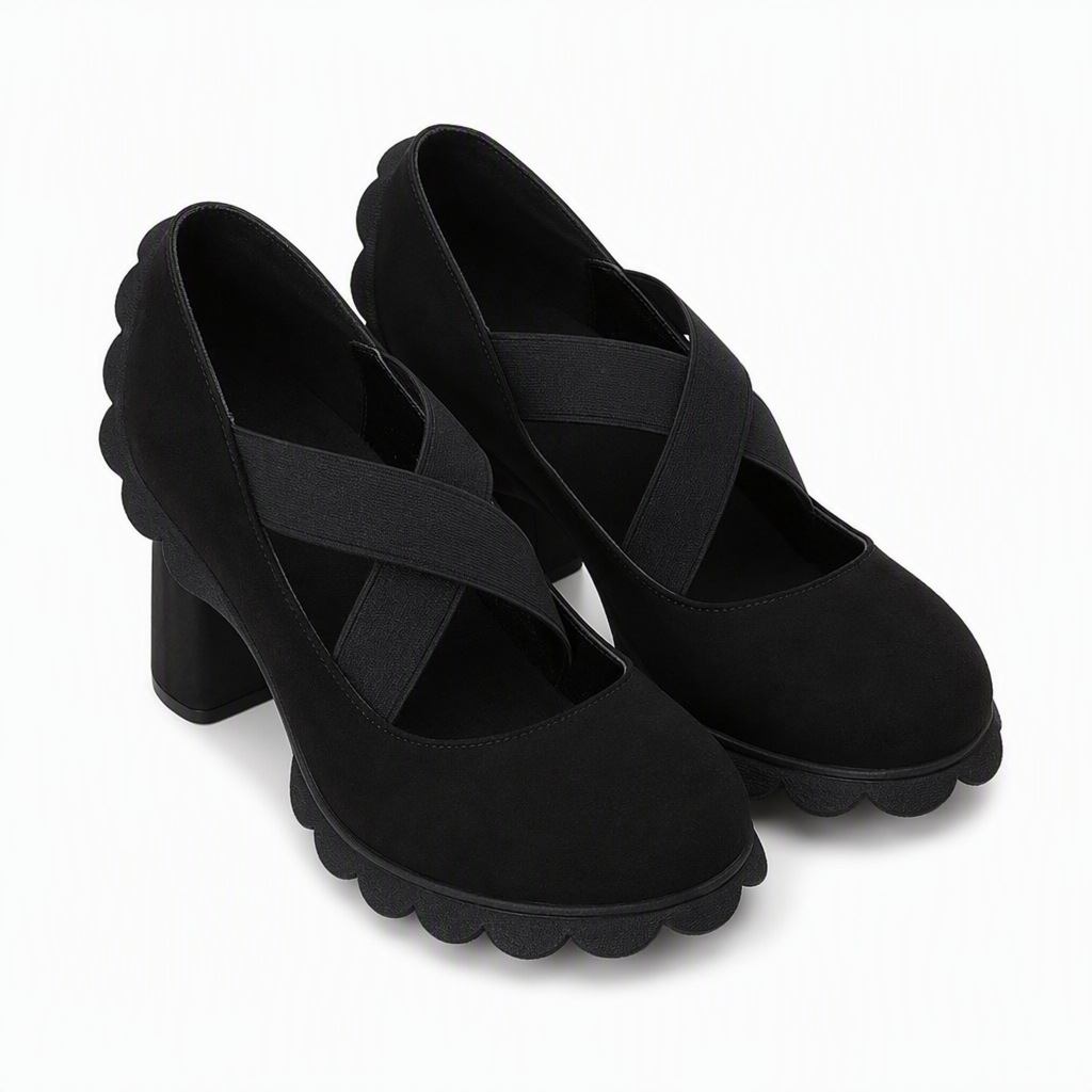 Womens Round Toe Crisscross Strap Mary Jane Shoes Chunky Heel Platform Cutout High Heels