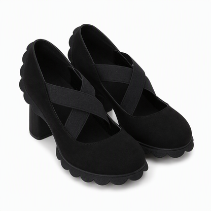 Womens Round Toe Crisscross Strap Mary Jane Shoes Chunky Heel Platform Cutout High Heels