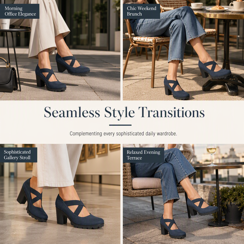 Womens Round Toe Crisscross Strap Mary Jane Shoes Chunky Heel Platform Cutout High Heels