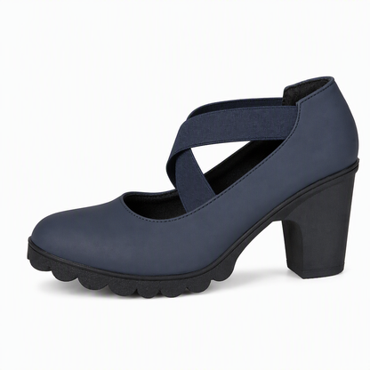 Womens Round Toe Crisscross Strap Mary Jane Shoes Chunky Heel Platform Cutout High Heels