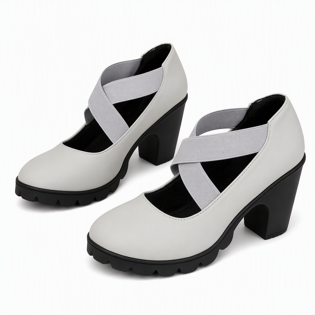 Womens Round Toe Crisscross Strap Mary Jane Shoes Chunky Heel Platform Cutout High Heels