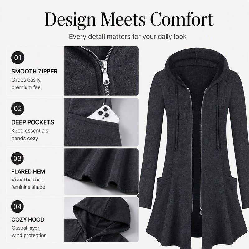 🧥 Easy Coverage, Everyday Comfort | Women's Mid-Length Zip-Up Hooded Jacket
