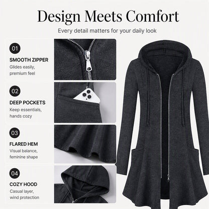 🧥 Easy Coverage, Everyday Comfort | Women's Mid-Length Zip-Up Hooded Jacket