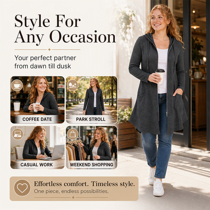 🧥 Easy Coverage, Everyday Comfort | Women's Mid-Length Zip-Up Hooded Jacket