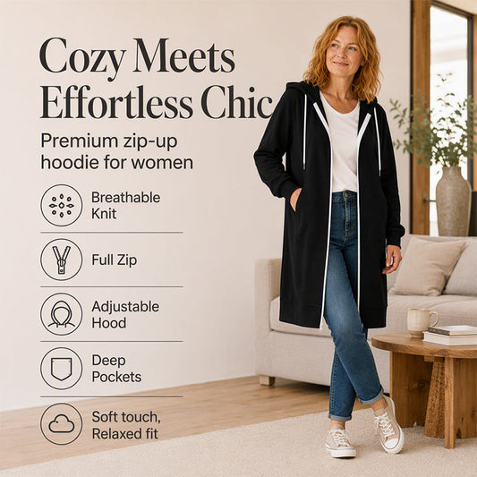 ⏰Last Day Sale 50% Off ✨ Women's Longline Zip Up Hooded Jacket