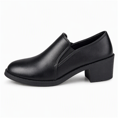 Women's British Style Retro Slip On Mid Block Heel Pumps Plus Size Chunky Heel Low Top Shoes