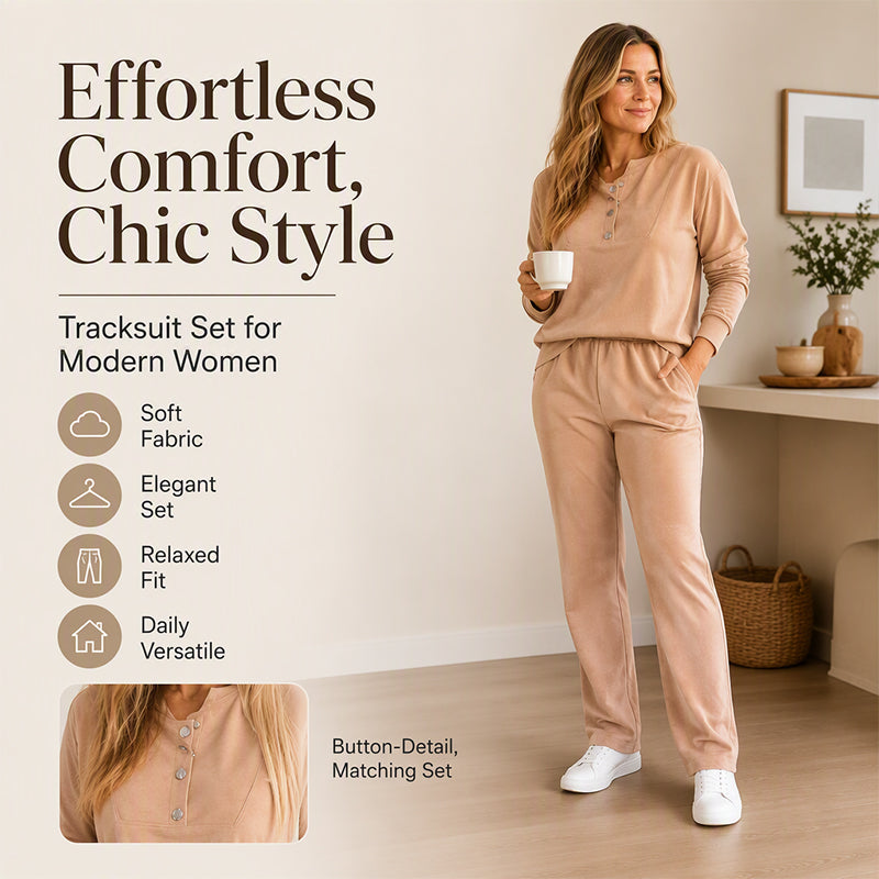 👗✨Women's Half-Button Sweatshirt & Sweatpants Set