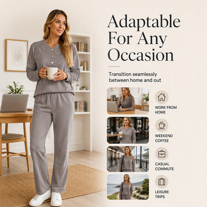 👗✨Women's Half-Button Sweatshirt & Sweatpants Set