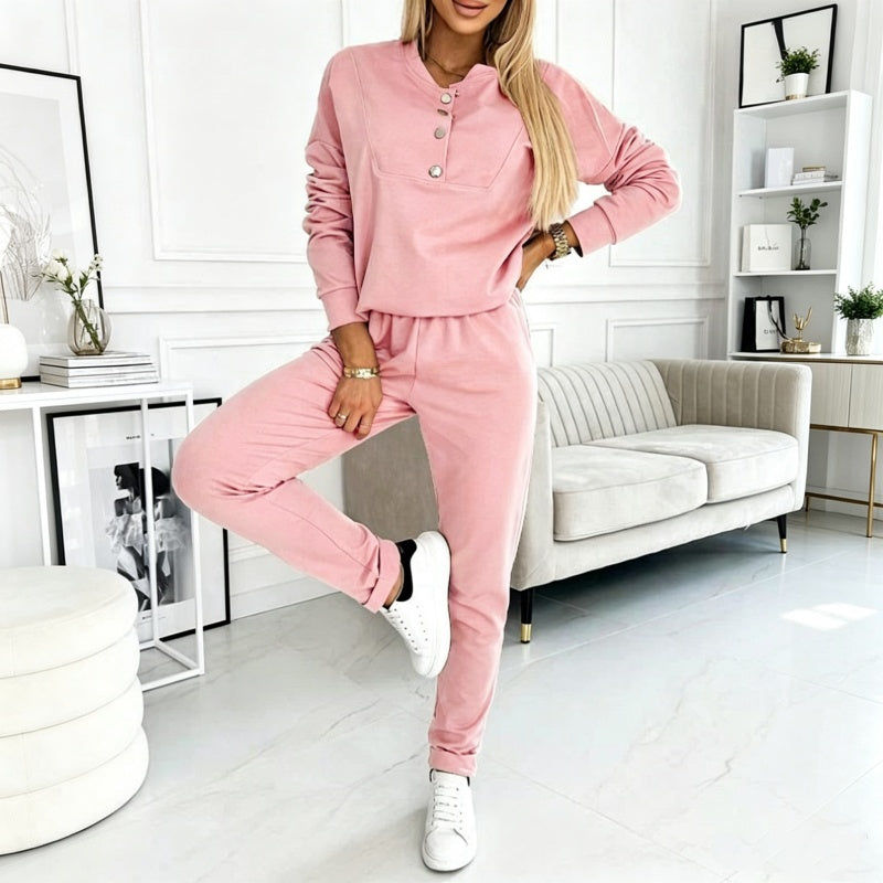 👗✨Women's Half-Button Sweatshirt & Sweatpants Set
