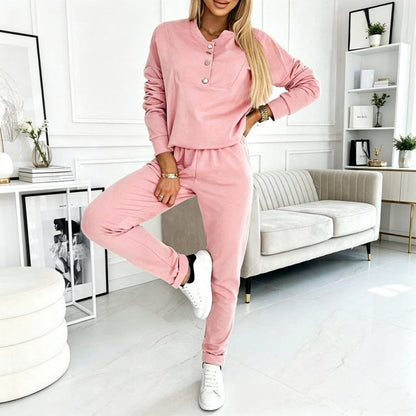 👗✨Women's Half-Button Sweatshirt & Sweatpants Set