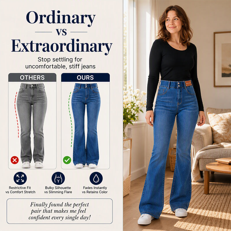 🔥Hot Sale 50% OFF!!⚡50K+ SOLD!❄️Women's High Elastic Waist Flare Jeans