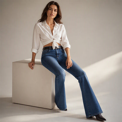 🔥Hot Sale 50% OFF!!⚡50K+ SOLD!❄️Women's High Elastic Waist Flare Jeans