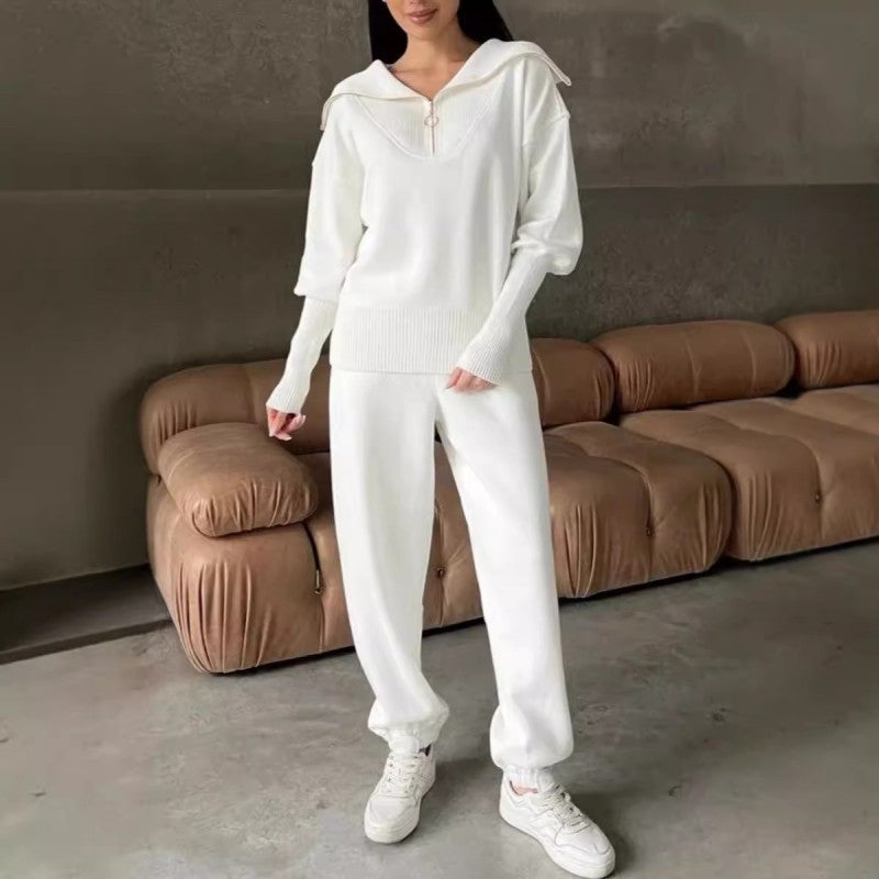 🤎 Women's Casual Sporty 2-Piece Set - Half-Zipper Lapel Top & Matching Jogger