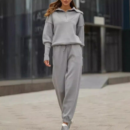 🤎 Women's Casual Sporty 2-Piece Set - Half-Zipper Lapel Top & Matching Jogger