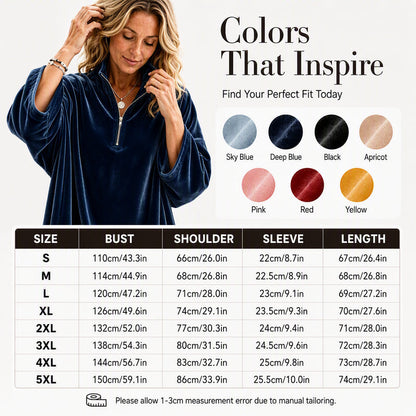 Women's 3/4 Sleeve Half-Zip Velvet Top