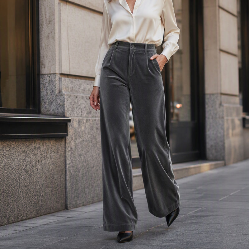 Must-Have🔥👖 High-Waist Velvet Wide-Leg Pants – Soft Drape