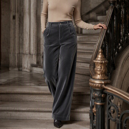Must-Have🔥👖 High-Waist Velvet Wide-Leg Pants – Soft Drape