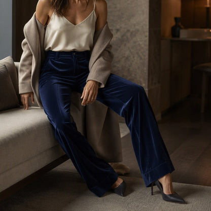 Must-Have🔥👖 High-Waist Velvet Wide-Leg Pants – Soft Drape