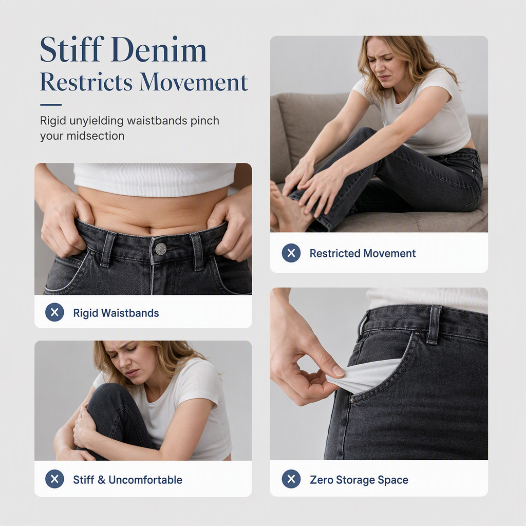 Women's High Waisted Stretch Denim Jeans with Cargo Pockets and Button Cuffs