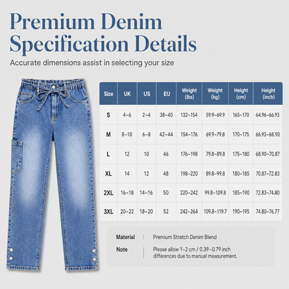 Women's High Waisted Stretch Denim Jeans with Cargo Pockets and Button Cuffs