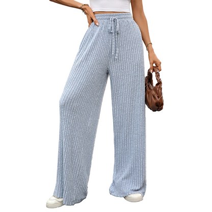 🧶 Textured Comfort | Women's Ribbed-Knit Wide-Leg Trousers