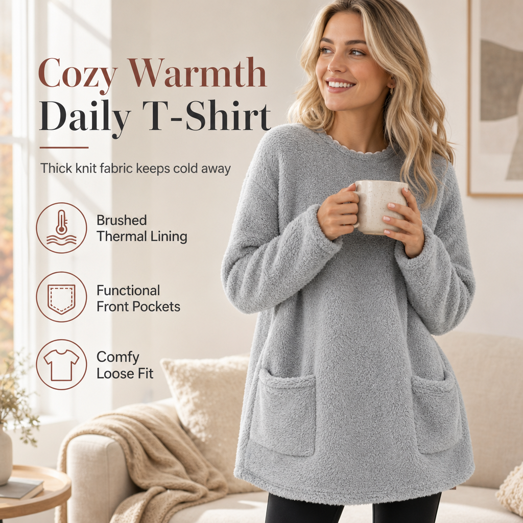 🍂 ☁️Women's Warm Crew Neck Long Sleeve Top