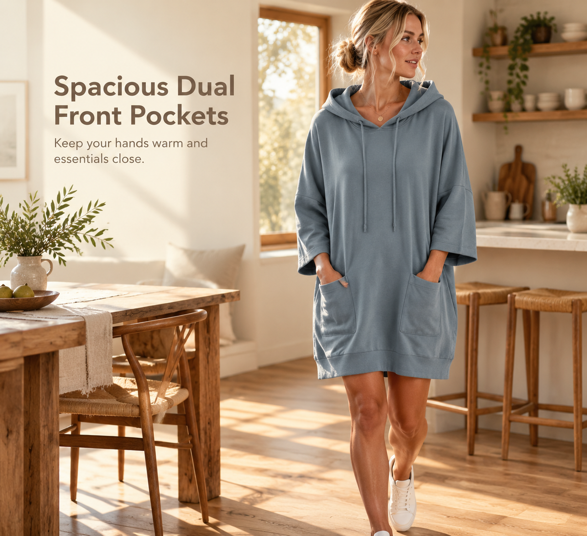 🧶✨ Women's Casual Solid Color Hooded Sweatshirt