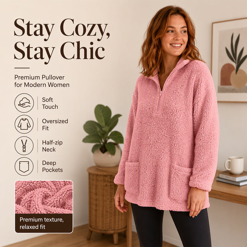 🧸Limited-Time Offer - Women's Half-Zip Plush Sweatshirt with Pockets