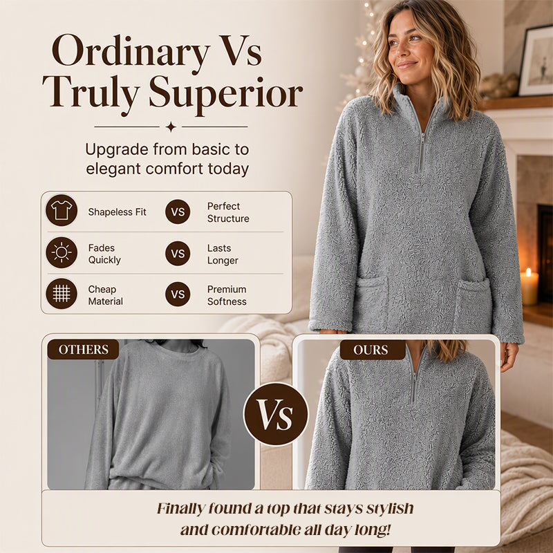 🧸Limited-Time Offer - Women's Half-Zip Plush Sweatshirt with Pockets