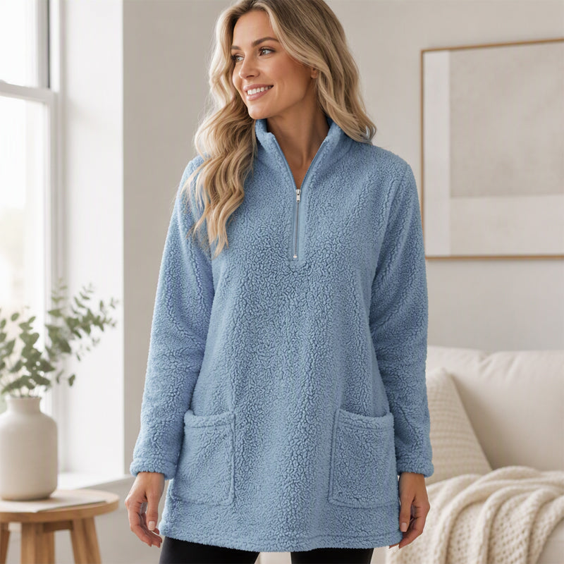🧸Limited-Time Offer - Women's Half-Zip Plush Sweatshirt with Pockets