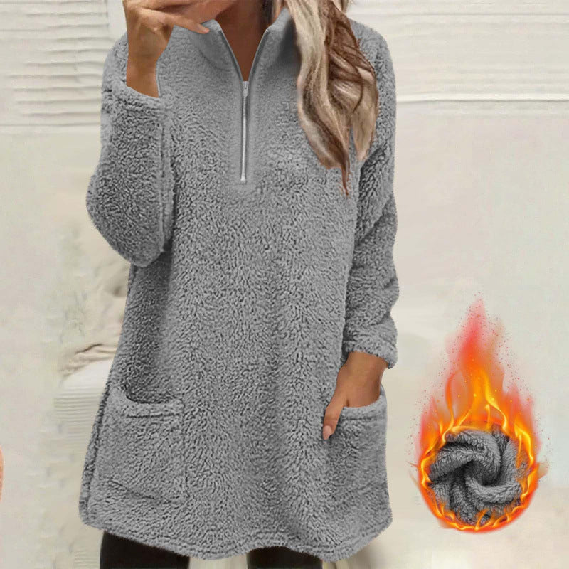 🧸Limited-Time Offer - Women's Half-Zip Plush Sweatshirt with Pockets