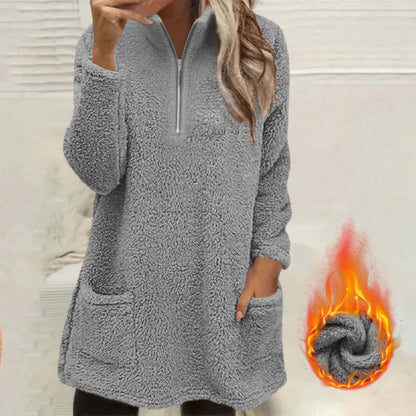 🧸Limited-Time Offer - Women's Half-Zip Plush Sweatshirt with Pockets