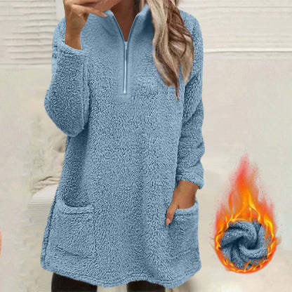 🧸Limited-Time Offer - Women's Half-Zip Plush Sweatshirt with Pockets