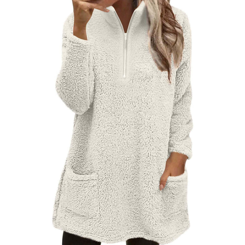 🧸Limited-Time Offer - Women's Half-Zip Plush Sweatshirt with Pockets