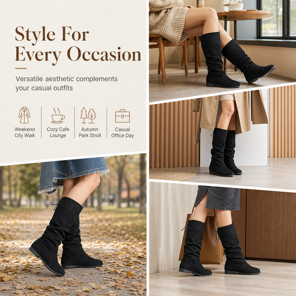 Hot Sale 50% OFF💖Women's Lace Up Slouchy Mid-Calf Boots 