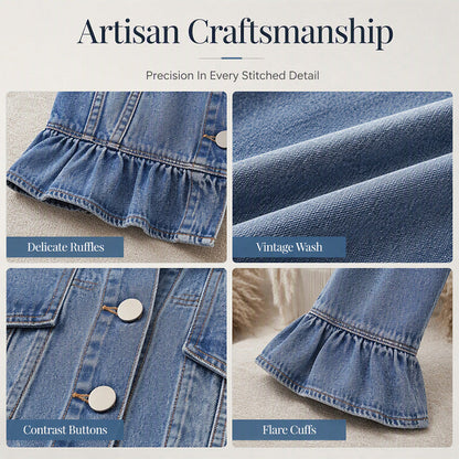 💙 Ruffled Denim, Waist-Flattering Shape | Women's Cropped Peplum Jacket