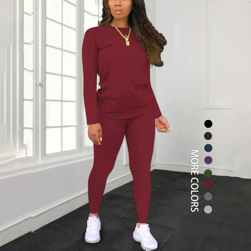 🌈 ✨ Women's Long Sleeve Top & Pants 2-Piece Set